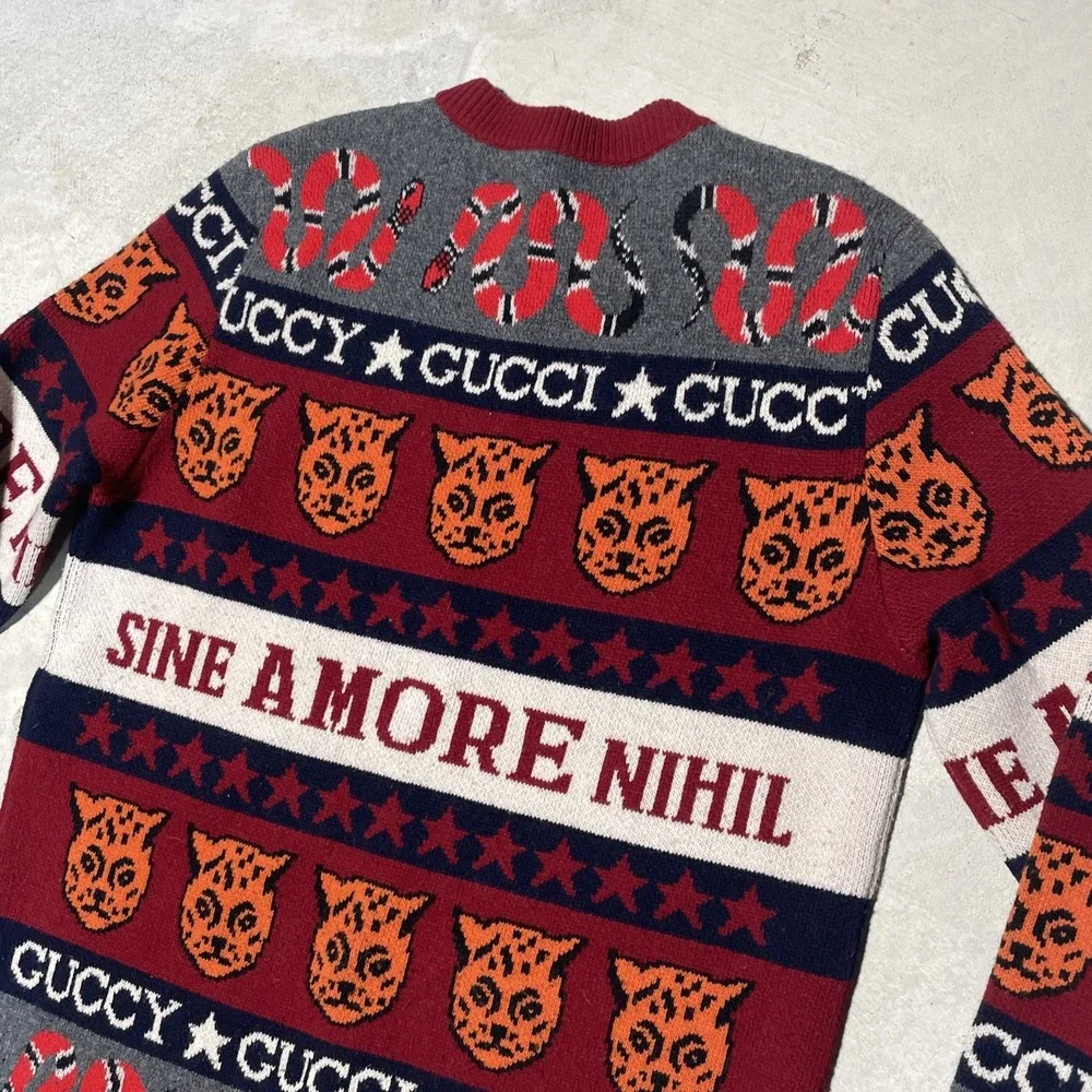 100% AUTHENTIC Gucci Sine Amore Nihil Wool Sweater Men SZ M AOP Red Snakes Tiger